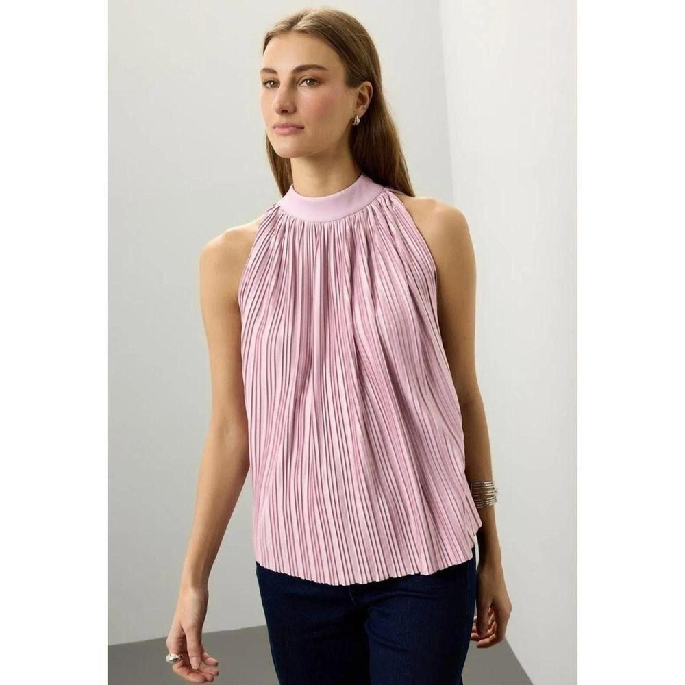 Atlein Collective Womens Pleated Mock Neck Sleeveless Top Lilac Pink Size 6